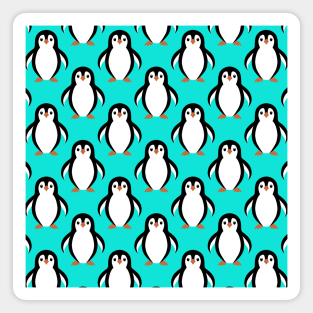 Black and White penguins on Turquoise Blue Background Magnet